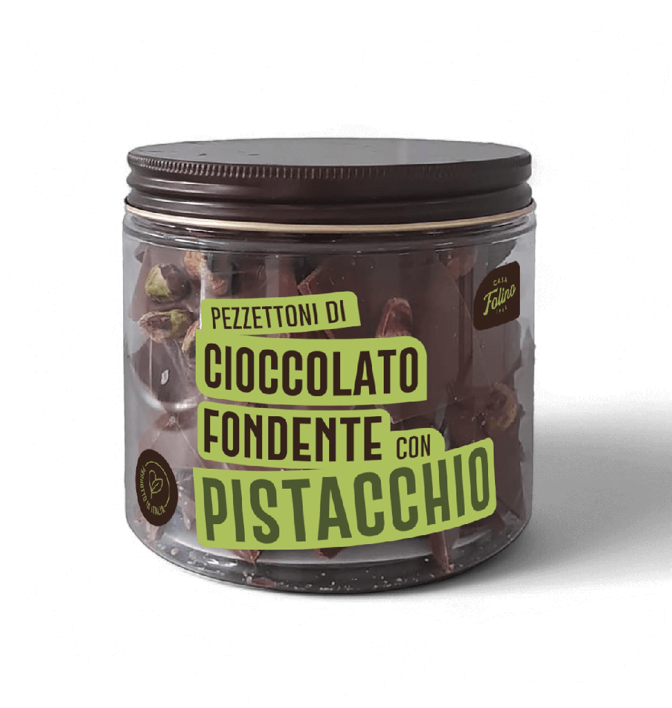 Cioccolato Fondente a Pezzettoni con Pistacchio  200 gr